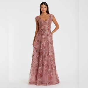 MAC DUGGAL NWT Pink Embroidered Illusion Cap Sleeve A Line Gown 4